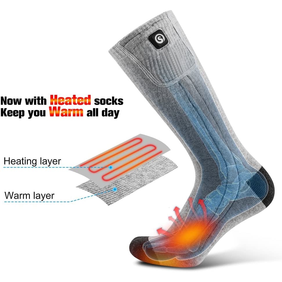 Heated Socks Moisture Wicking Ankle with Rechargeable Battery and Ribbed Knit Calf - Image 2