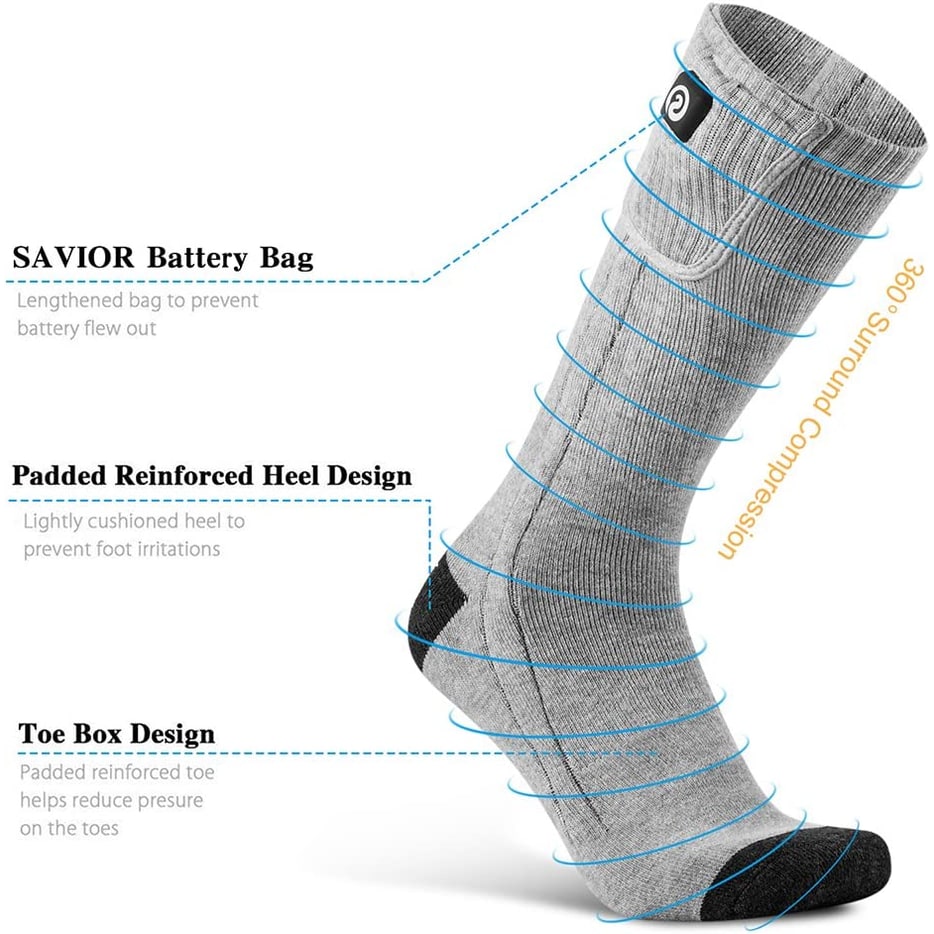 Heated Socks Moisture Wicking Ankle with Rechargeable Battery and Ribbed Knit Calf - Image 3