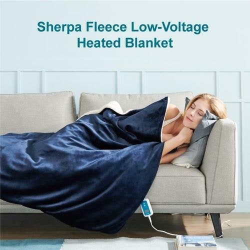 Heated Throw Blanket with Sherpa Fleece Lining Flannel Exterior and Auto Shut-Off Timer - Image 2