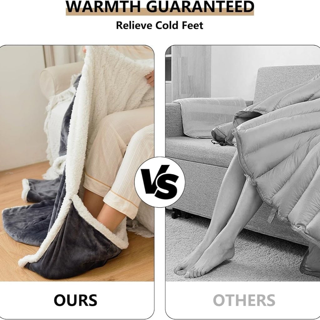 Heated Wearable Blanket with Sleeves Sherpa Lining Foot Pocket and Digital Controller - Image 7