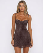 Vestito mini senza maniche da donna con scollo all'americana e gonna a linea ad A