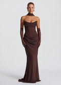 Vestido de noite maxi drapeado para mulher