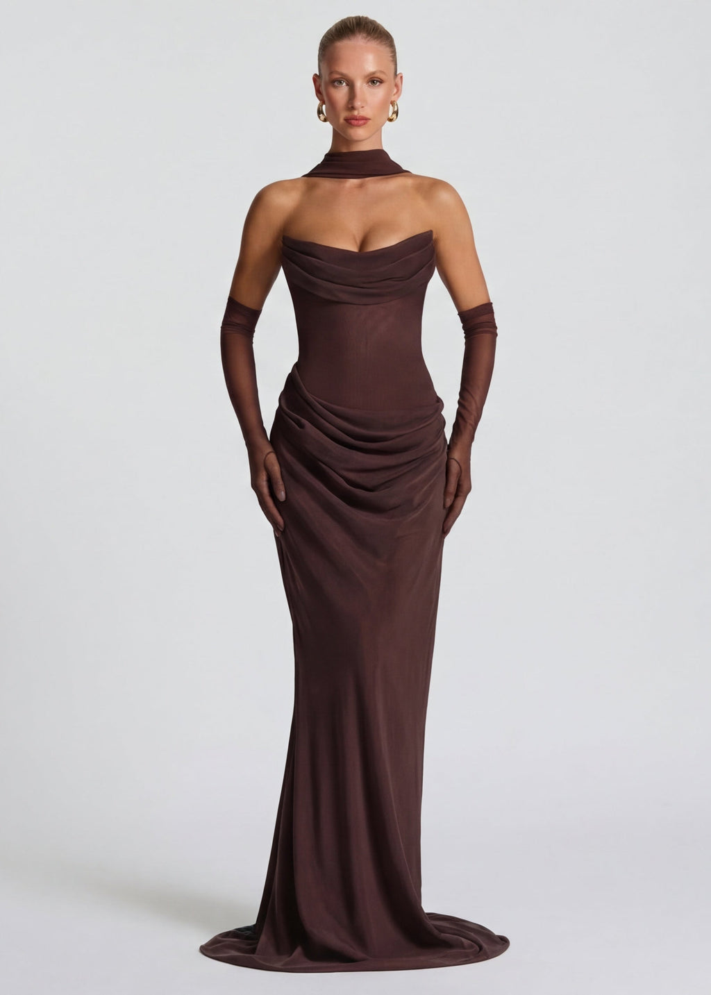 Vestido de noite maxi drapeado para mulher