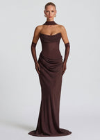 Vestido de noite maxi drapeado para mulher