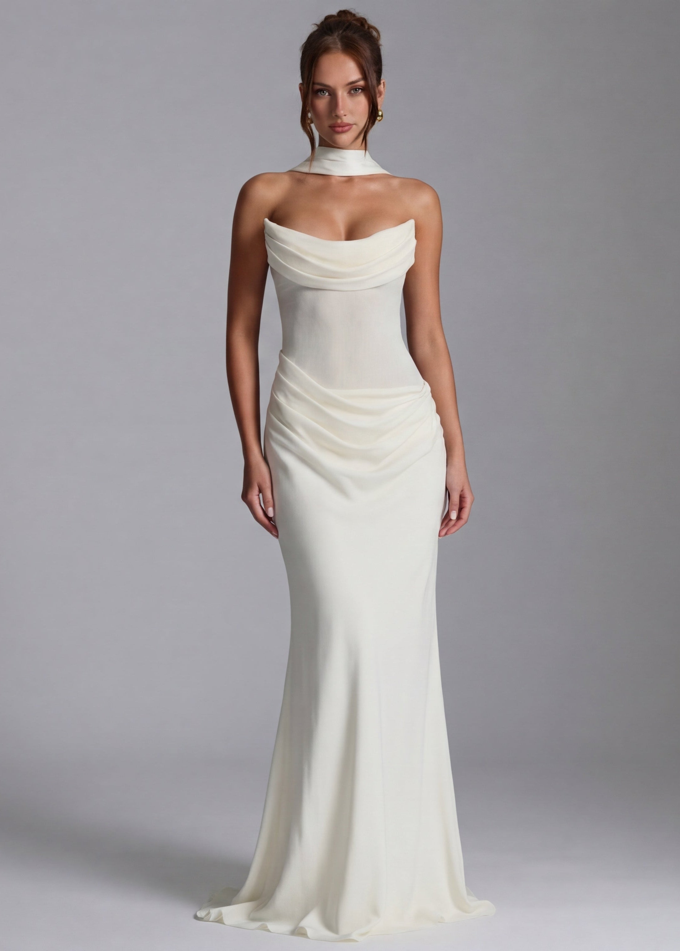 Vestido de noite maxi drapeado para mulher