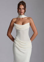 Vestido de noite maxi drapeado para mulher