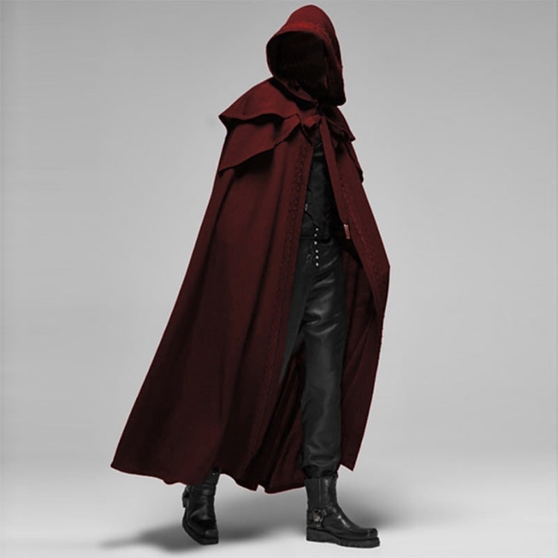 Hooded Cloak with Cape Shoulder Capelet and Decorative Trim for Gothic Costume - Image 2