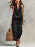 Ilaria | Completo Donna Collo Drappeggiato Nero