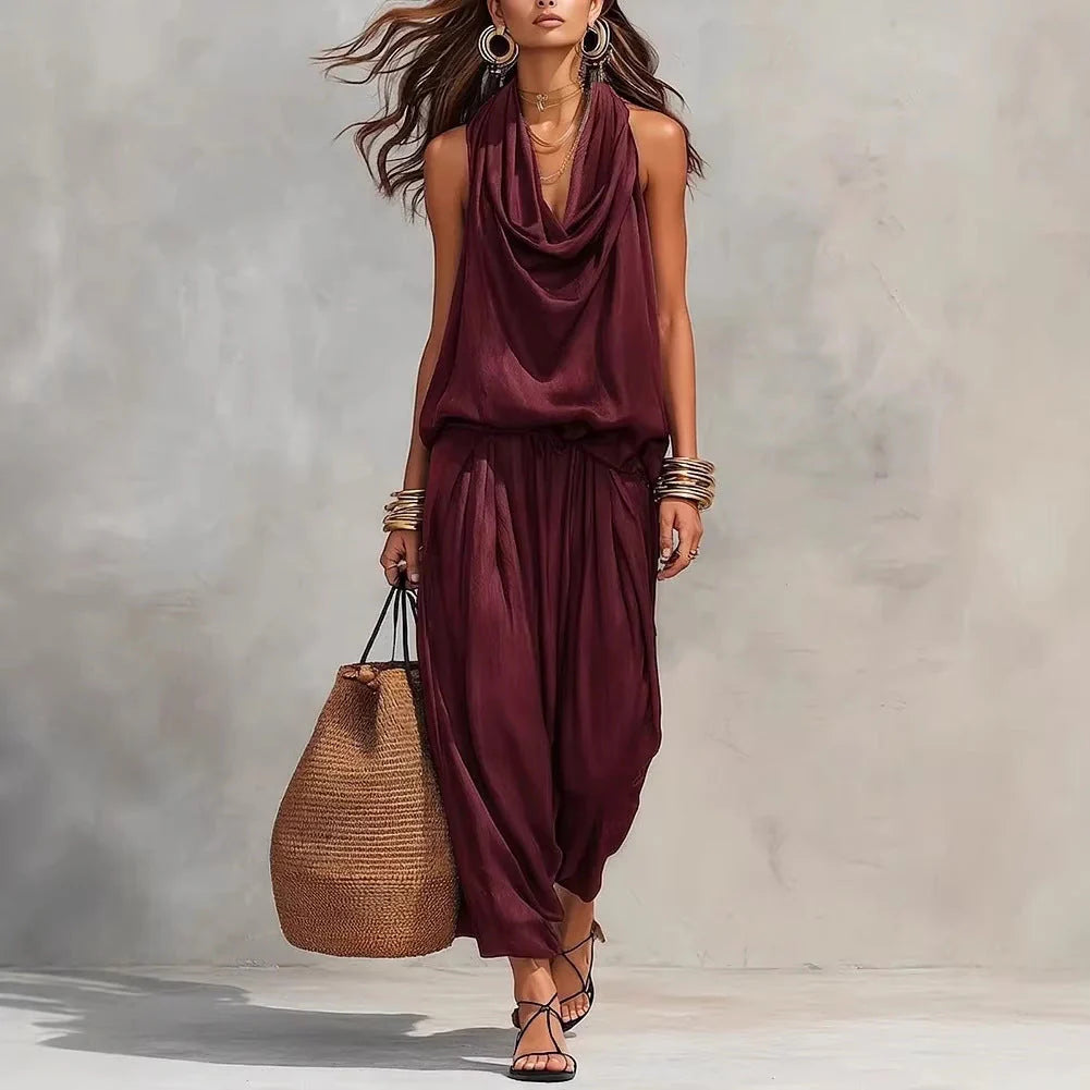 Ilaria | Completo Donna Collo Drappeggiato Bordeaux