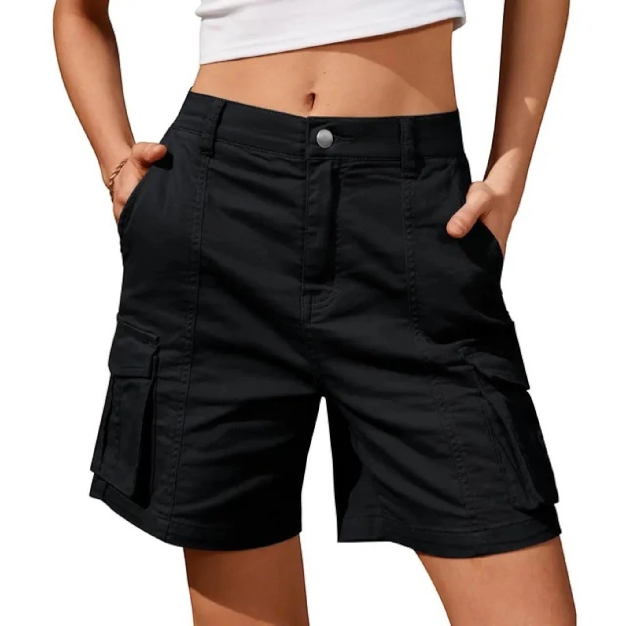 Ilaria | Pantaloncini Cargo Donna Tasche Laterali Nero