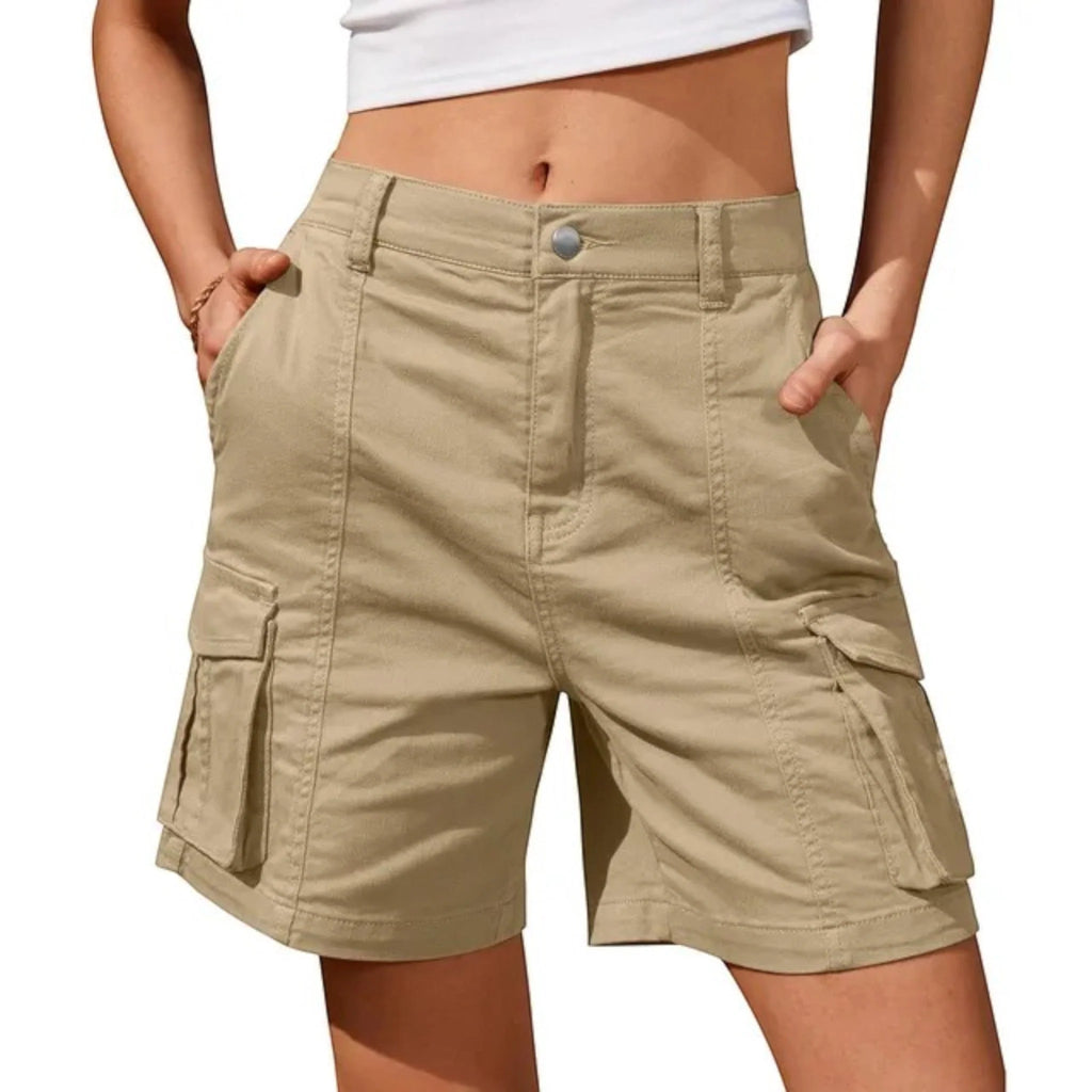 Ilaria | Pantaloncini Cargo Donna Tasche Laterali Cachi
