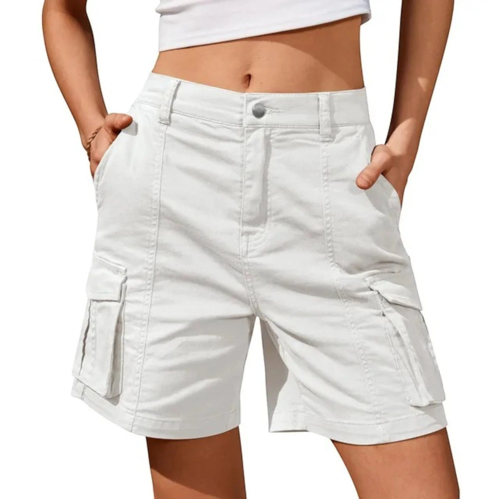 Ilaria | Pantaloncini Cargo Donna Tasche Laterali Bianco