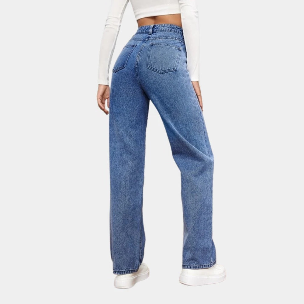 Jeans da donna a vita alta, gamba dritta e ampia