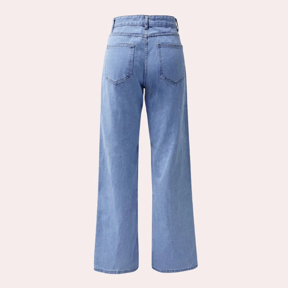 Jeans da donna a vita alta, gamba dritta e ampia