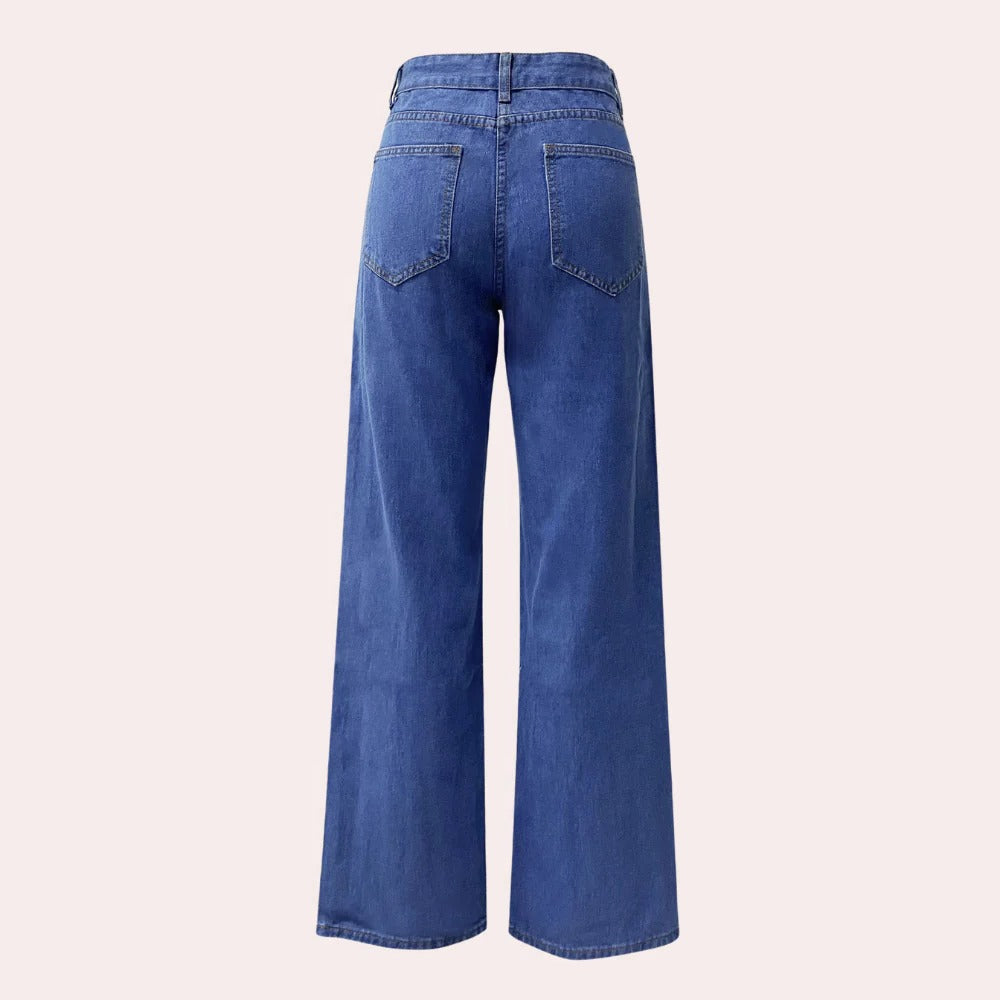 Jeans da donna a vita alta, gamba dritta e ampia