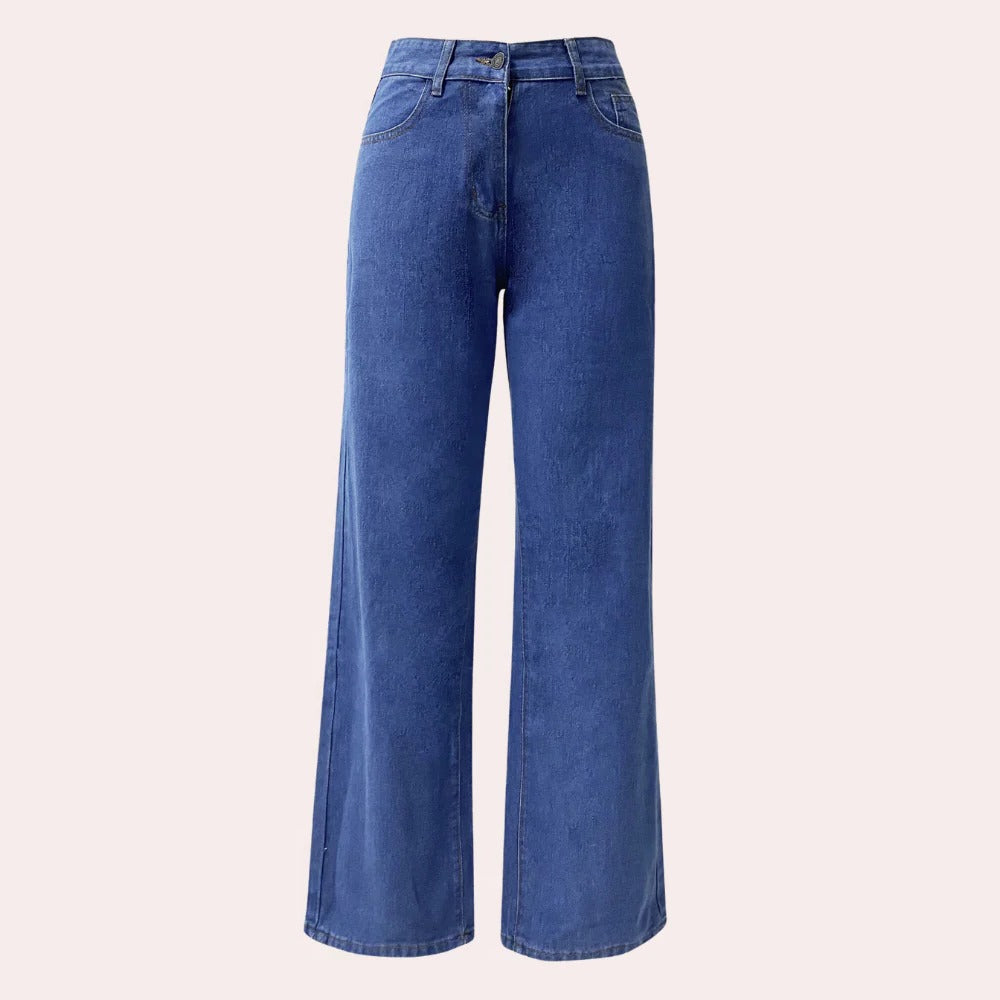 Jeans da donna a vita alta, gamba dritta e ampia