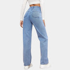 Jeans da donna a vita alta, gamba dritta e ampia