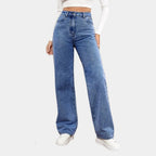 Jeans da donna a vita alta, gamba dritta e ampia
