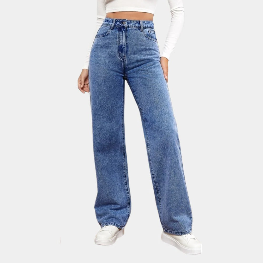 Jeans da donna a vita alta, gamba dritta e ampia