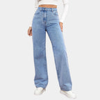 Jeans da donna a vita alta, gamba dritta e ampia