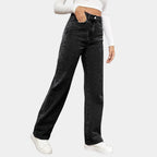 Jeans da donna a vita alta, gamba dritta e ampia