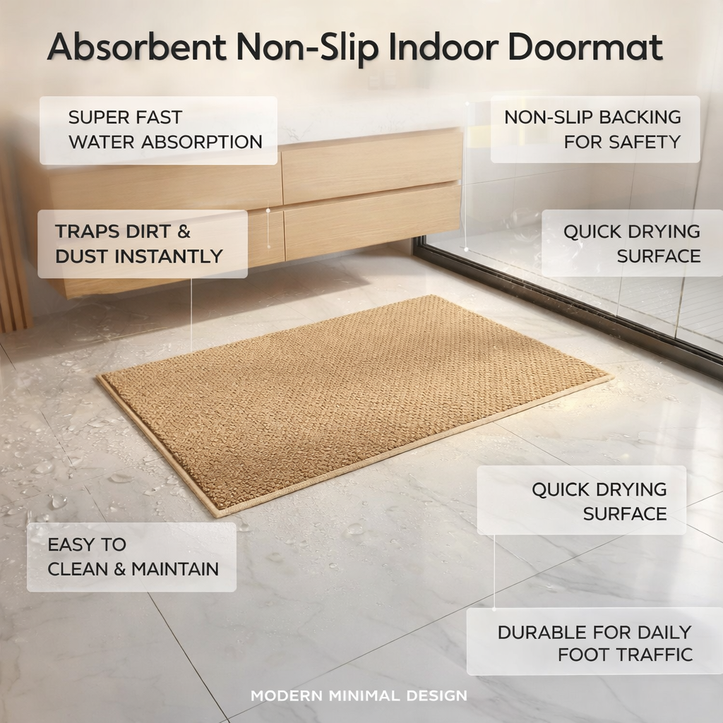 Indoor Doormat with Non-Slip Backing and Absorbent Textured Loop Pile for Entryway - Image 5
