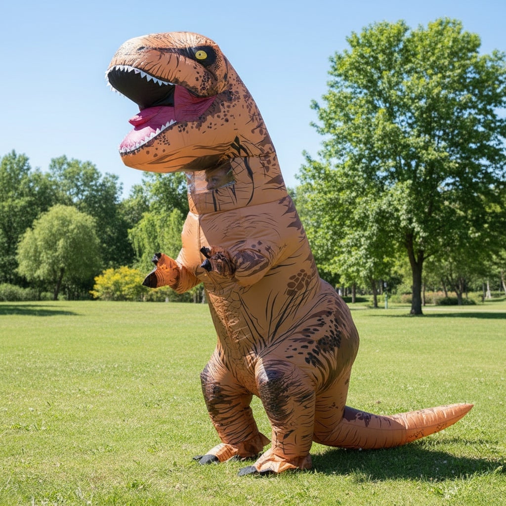 Inflatable Dinosaur Costume with Battery Operated Fan and Clear Viewing Window - Image 1