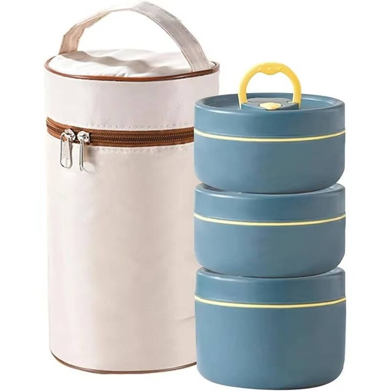 Insulated Lunch Box with Stackable Containers and Carrying Bag - Image 1