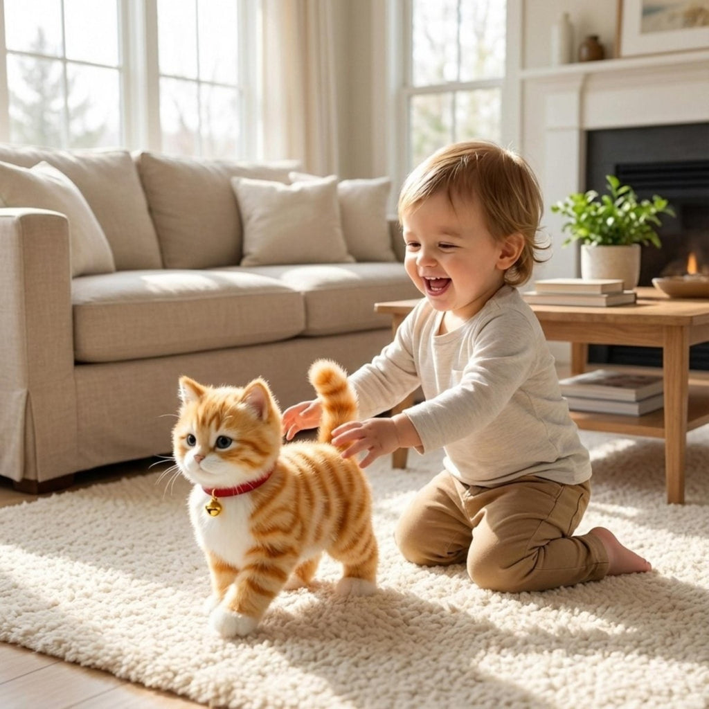 Interactive Toy Cat with Walking and Meowing Action Plush Orange Tabby Electronic Pet - Image 1