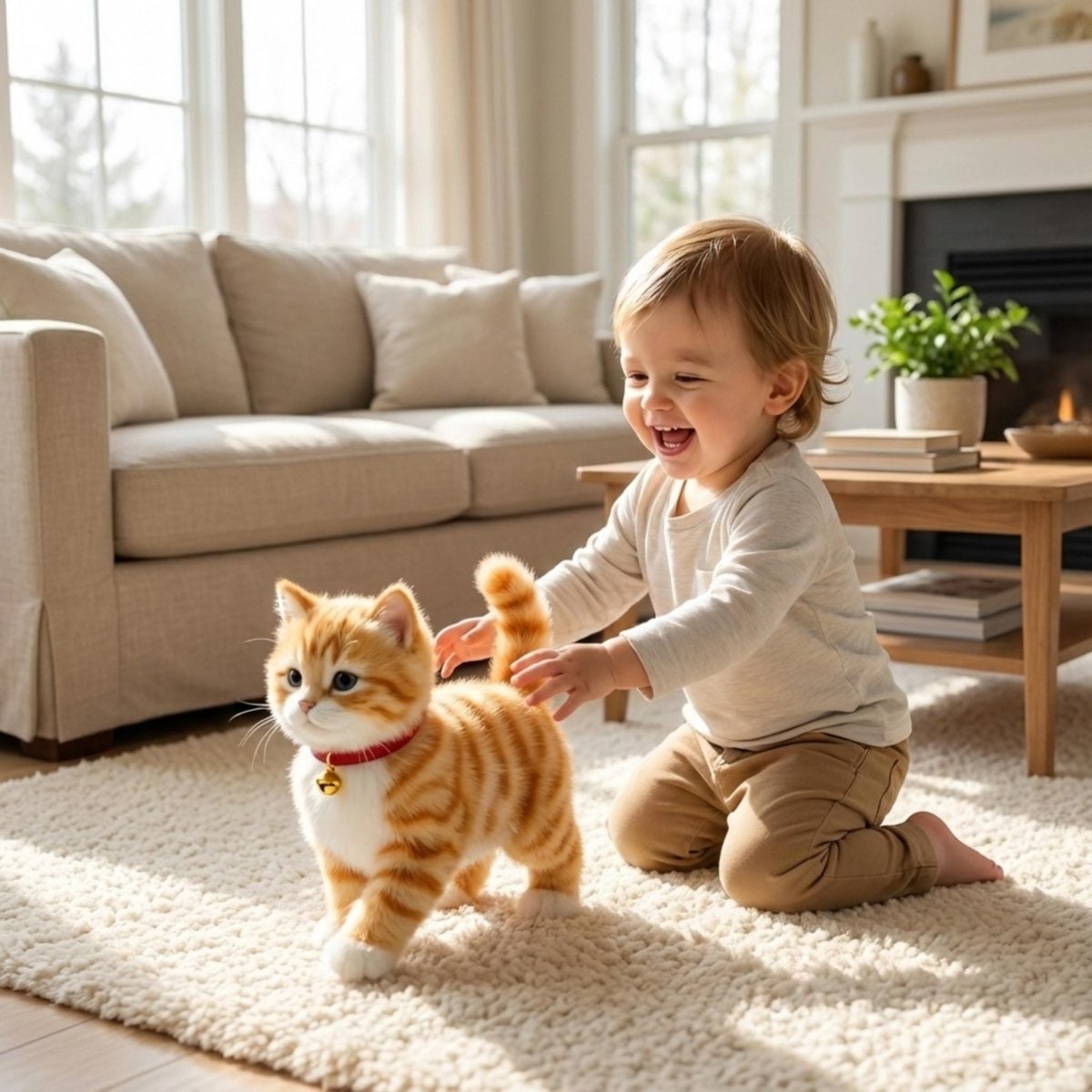 Interactive Toy Cat with Walking and Meowing Action Plush Orange Tabby Electronic Pet - Image 1