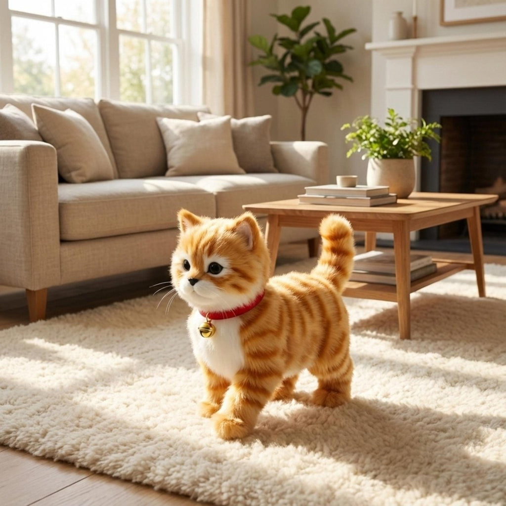 Interactive Toy Cat with Walking and Meowing Action Plush Orange Tabby Electronic Pet - Image 3