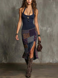 Irene | Abito Boho in Patchwork con Spalline Blu