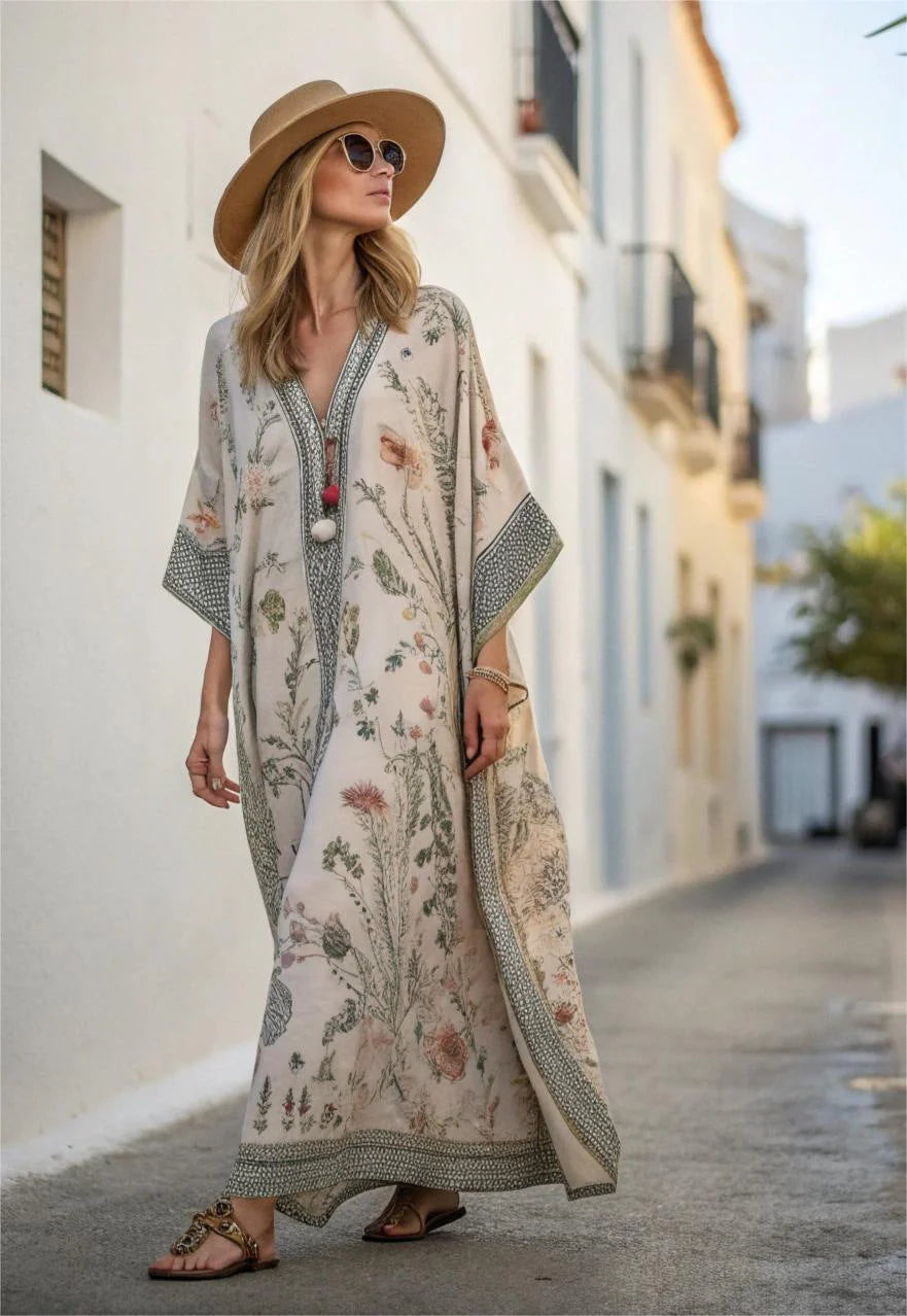 Irene | Abito Caftano Stampa Botanica Oversize