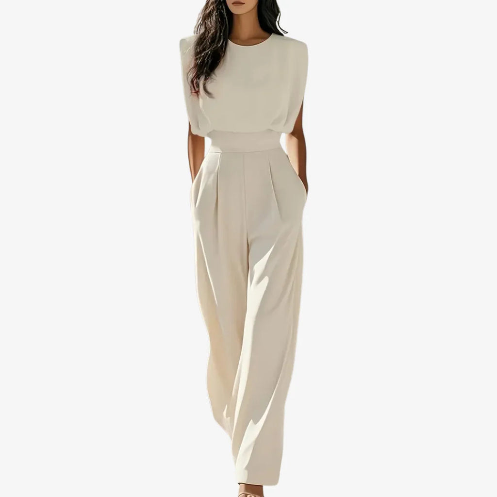 Irene | Tuta Donna Senza Maniche Gamba Ampia Beige