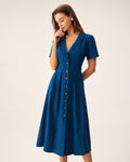 Isabella | Abito Midi Donna Plissettato con Bottoni Blu