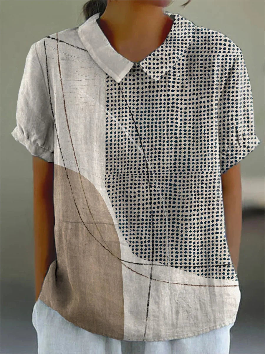 Isabella | Blusa Donna Floreale con Colletto Sabbia Grafica
