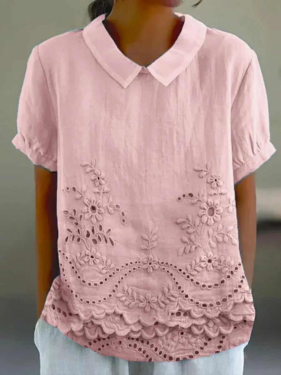 Isabella | Blusa Donna Floreale con Colletto Rosa