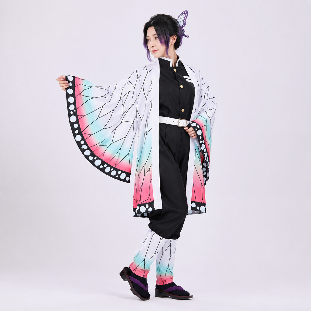 Kids' Anime Cosplay Costume with Butterfly Kimono Coat High-Collar Shirt and Five-Piece Accessories Set - Image 2