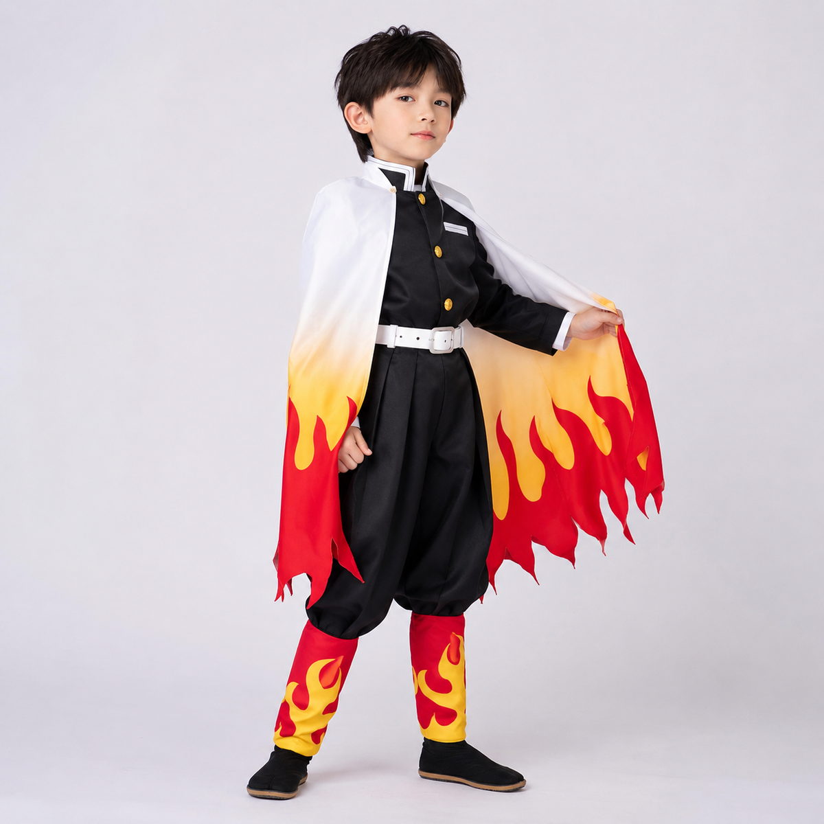 Kids' Anime Warrior Cosplay Costume with Flame Pattern Cape - Image 1