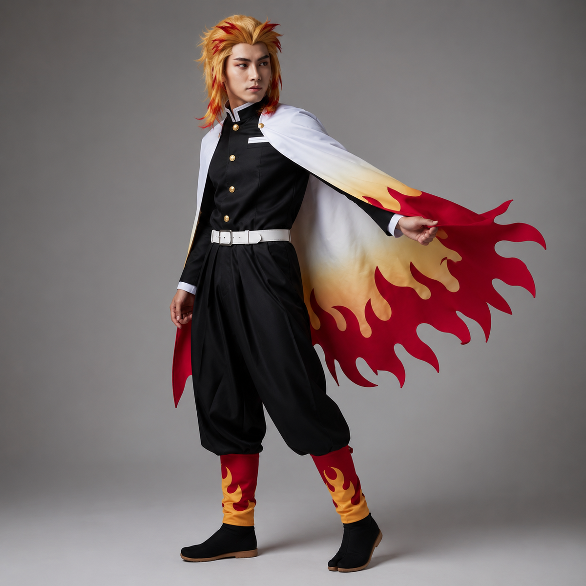 Kids' Anime Warrior Cosplay Costume with Flame Pattern Cape - Image 2