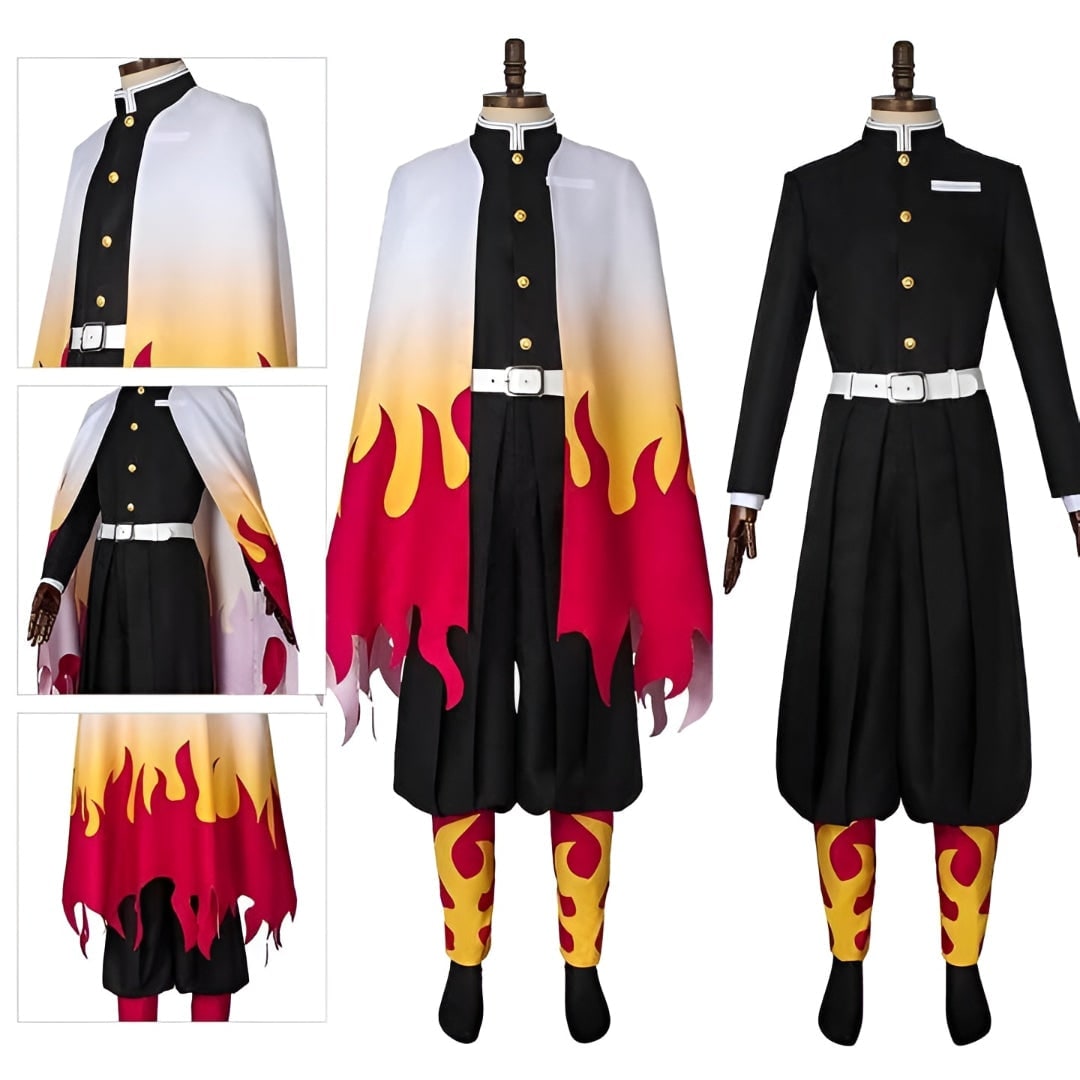 Kids' Anime Warrior Cosplay Costume with Flame Pattern Cape - Image 3