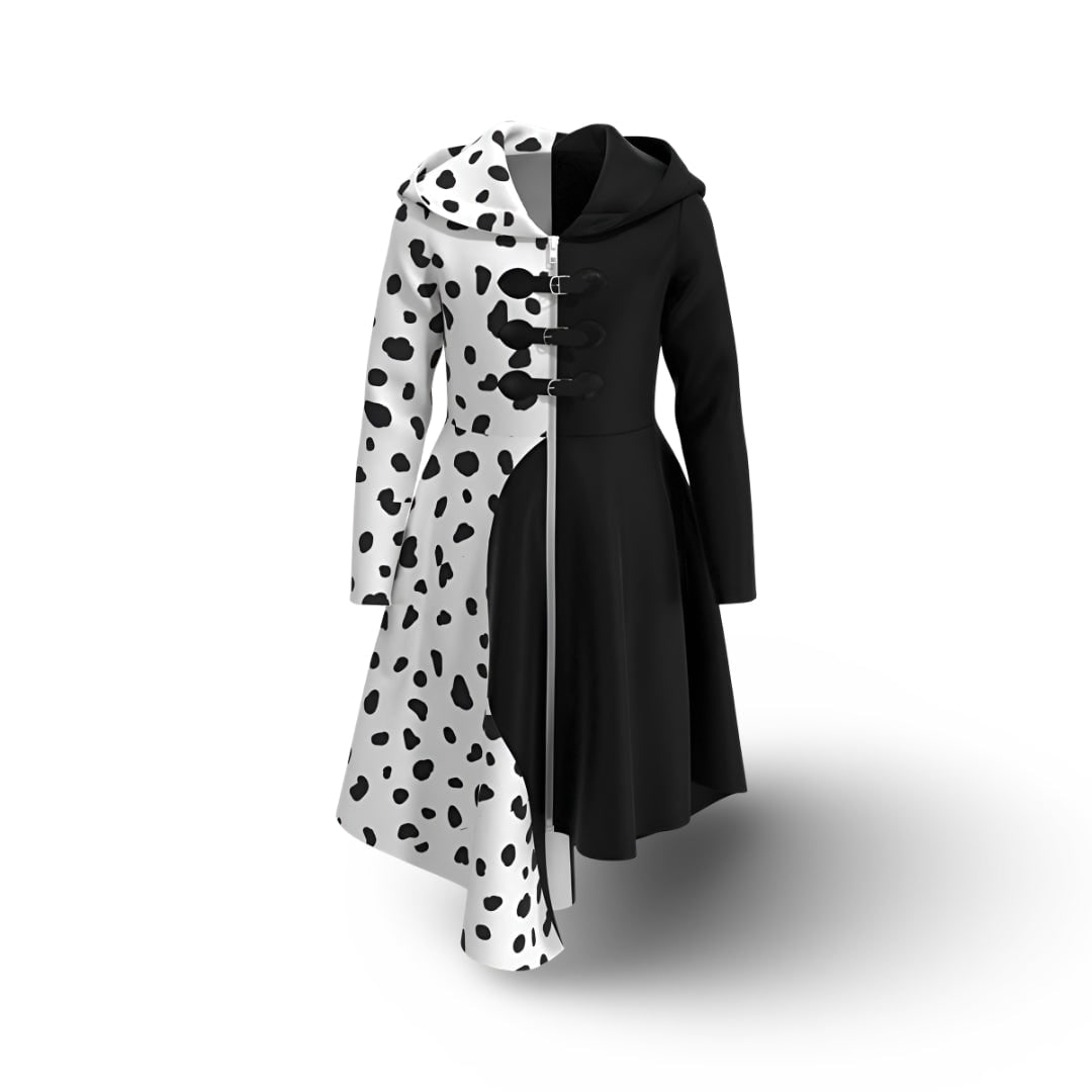 Kids' Black-and-White Spotted Villain Costume Dress with Attached Hood - Image 2