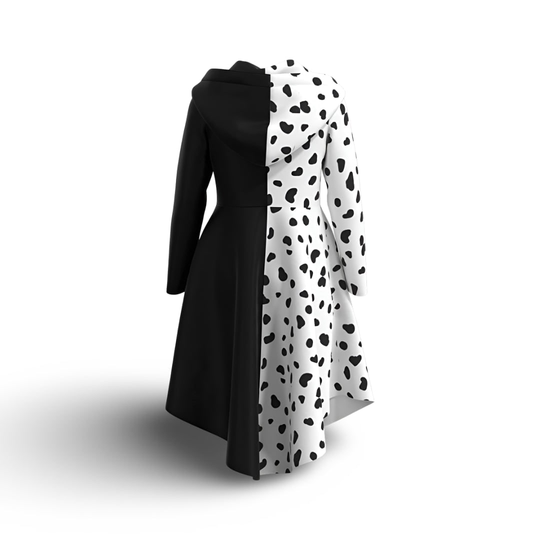 Kids' Black-and-White Spotted Villain Costume Dress with Attached Hood - Image 3