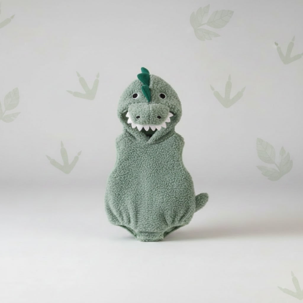 Kids' Dinosaur Costume Hooded Romper with Sherpa Fleece and Stuffed Tail - Image 4