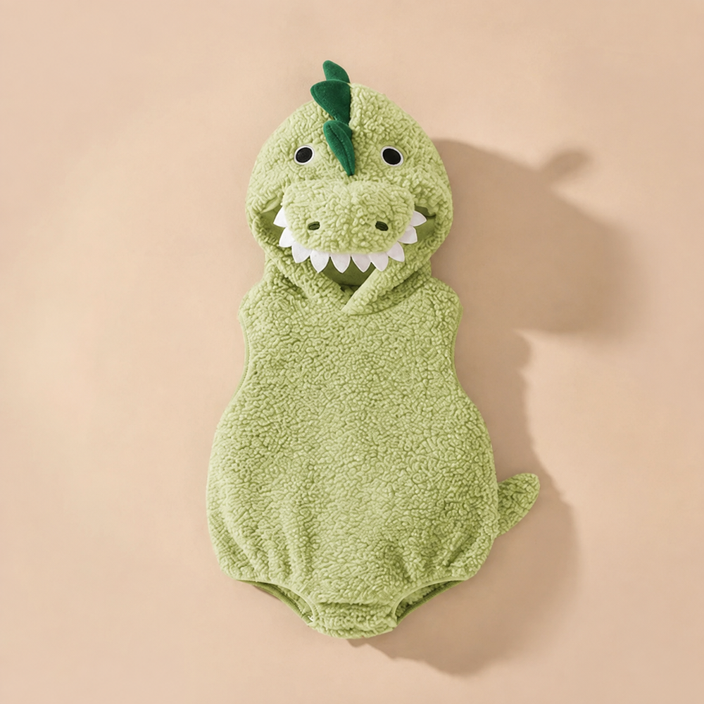Kids' Dinosaur Costume Hooded Romper with Sherpa Fleece and Spikes - Image 5