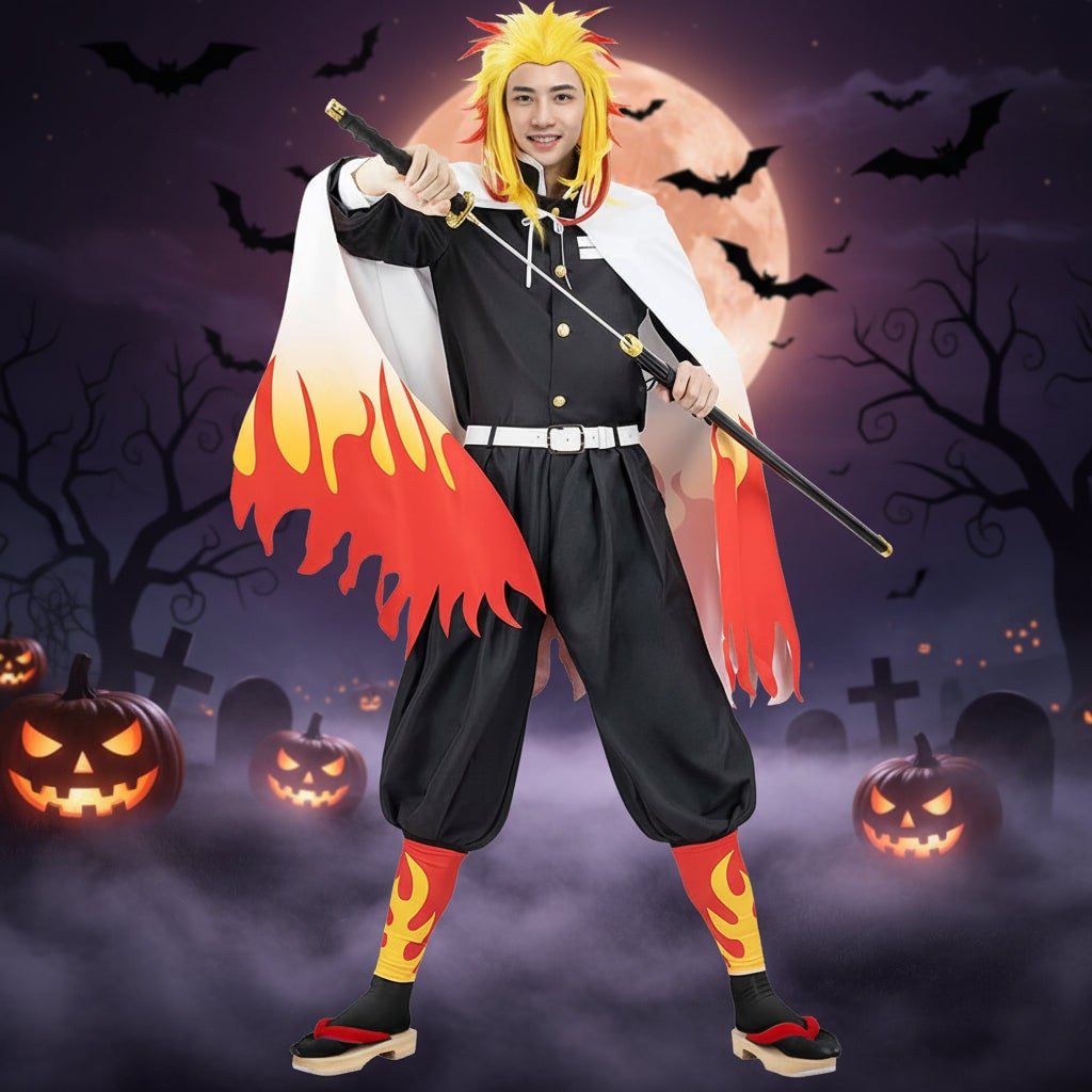 Kids' Halloween Anime Cosplay Costume Set with Flame Cape and Toy for Party - Image 5