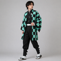 Kids' Halloween Anime Cosplay Costume with Checkered Haori Jacket and Character Accessories Set - Image 1