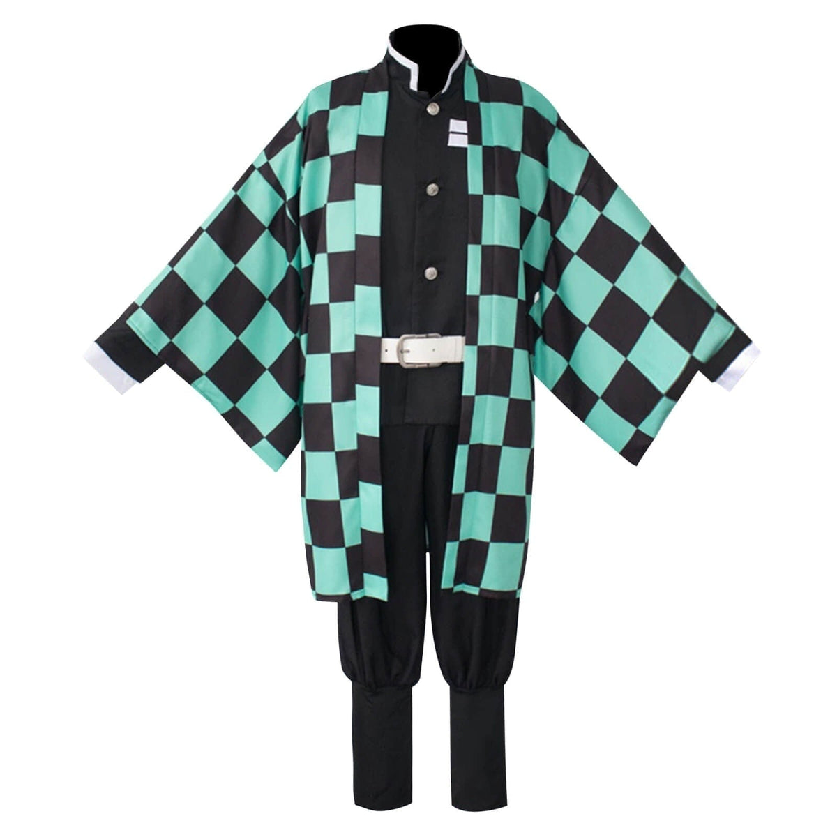 Kids' Halloween Anime Cosplay Costume with Checkered Haori Jacket and Character Accessories Set - Image 3