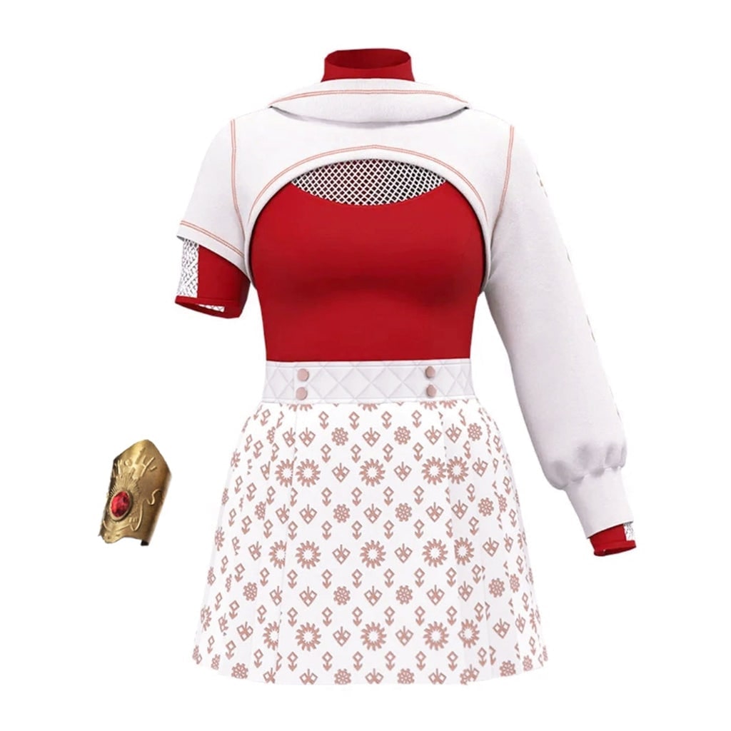 Kids' Halloween Anime Cosplay Costume with Red High-Neck Top White Skirt Gold Details Blonde - Image 5