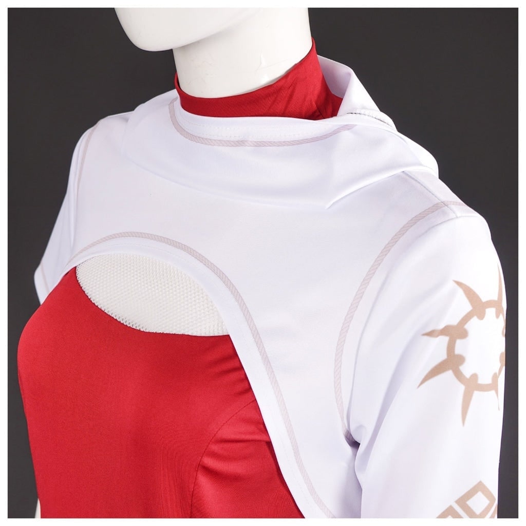 Kids' Halloween Anime Cosplay Costume with Red High-Neck Top White Skirt Gold Details Blonde - Image 7
